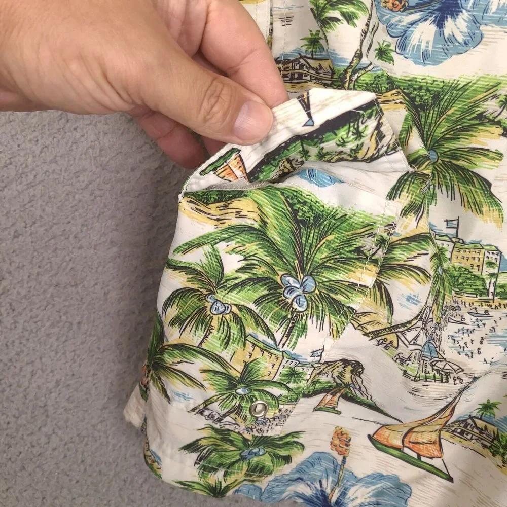 Croft &‎ Barrow Swim Trunks Mens Large White Hawaiian Floral Sailboat Palm Lined